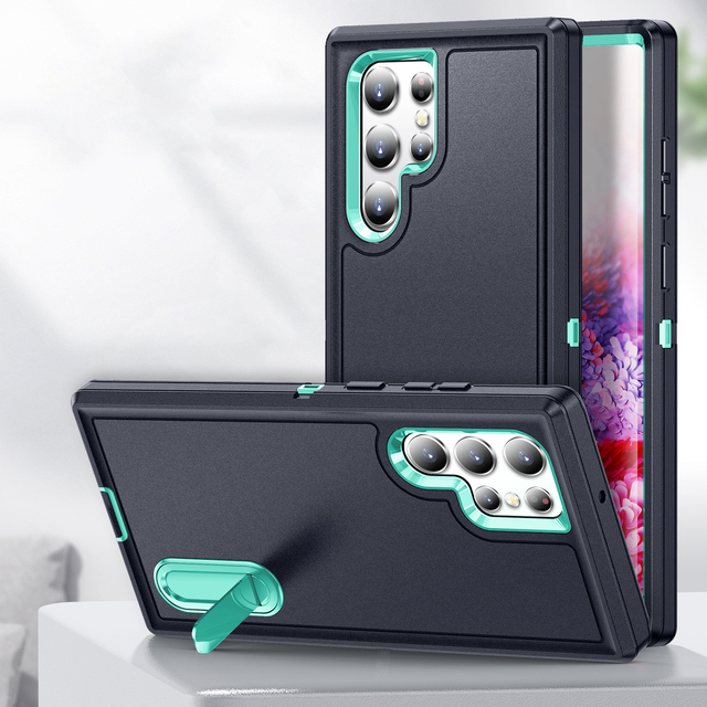 Rugged Heavy Duty Hard Phone Case For Samsung S25 S24 S23 Ultra S22 Plus Full Protection Kickstand Back Cover Phone Accessories