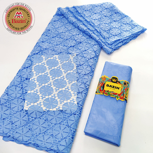 Tessuto di pizzo secco africano <span class=keywords><strong>bianco</strong></span> puro con Bazin ricco materiale originale Jacquard per le donne nigeriane matrimonio sposa Swiss Voile lacci - Product Image 3