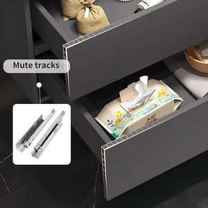 Meuble-lavabo mural gris foncé moderne à double tiroir avec vasque intégrée et armoire miroir LED intelligente anti-buée - Product Image 6