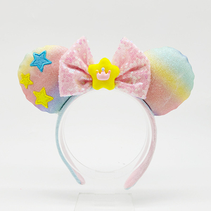 Ragazze simpatiche buffe con fiocco di paillettes fascia con corona arcobaleno orecchie da topo fasce per capelli per la testa del parco divertimenti - Product Image 6