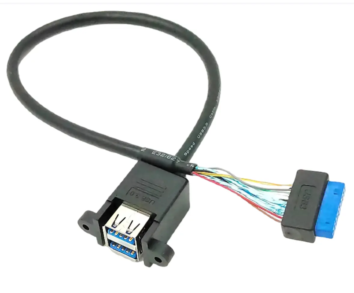 Bo mạch chủ nội bộ IDC 20pin kết nối với cổng kép USB 3.0 nữ vít khóa bảng điều khiển gắn kết cáp