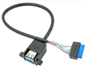 Placa-mãe IDC Interno 20pin Conector para Dual Port USB 3.0 Fêmea Parafuso Bloqueio Painel Mount Cable