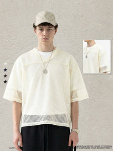 Custom Made Men's Loose Print Mesh <b>TShirt</b> Oversized <b>VNeck</b> Breathable Hollow Streetwear Summer Casual Short Sleeve Tee Drop - Product Image 3