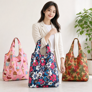 Bolsas de Compras Reutilizables Plegables con Estampado, 41x39cm, Plegables en Bolsa, Impermeables, para Compras, Playa, Mercado, Regalos, al por Mayor, OEM, 13 Diseños - Product Image 1