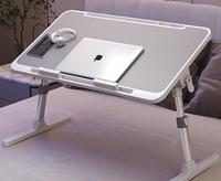 Table de lit pliable réglable en hauteur pour ordinateur portable, plateau inclinable avec tiroir, support de livre, ventilateur USB et lampe pour la lecture et le travail