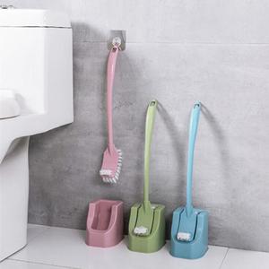 Toilet Brush <b>Set</b> Long Handle Wall Mounted Plastic Holder Rectangular Minimalist Design Bathroom Cleaning <b>Tool</b> - Product Image 1