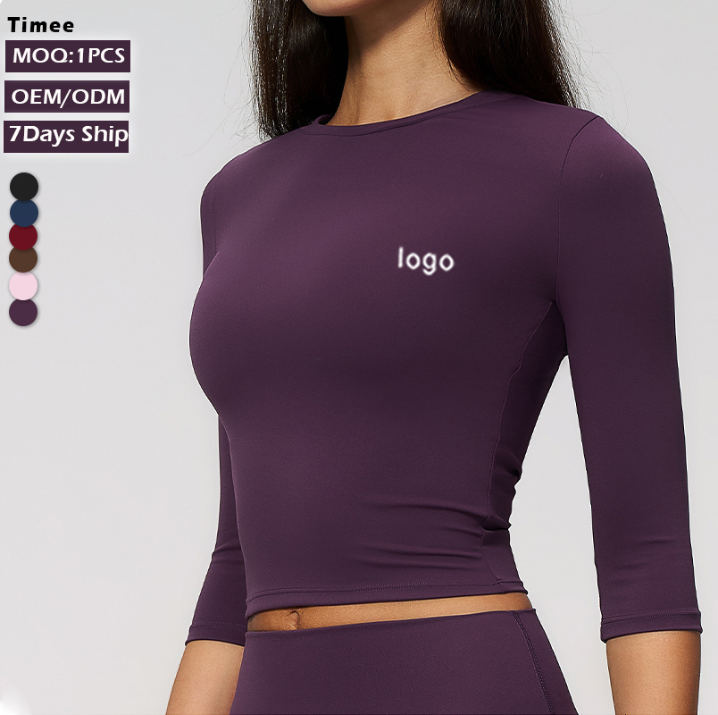 New Arrival Slim Fit Yoga Crop Top Women Three Quarter Sleeve Quick Dry Athletic Shirt for Workout & Outdoor Sports