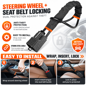 Wholesale Steel Cable <strong>Steering</strong> Wheel <strong>Lock</strong> <strong>Mechanical</strong> Anti Theft Security Device with Seat Belt Buckle for Car Safety - Product Image 3