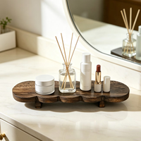 Plateau de service ovale en bois, plateau décoratif en bois à bords ondulés, plateau long surélevé, porte-savon en bois