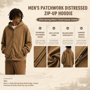 Custom Men Vintage <b>Zip</b> <b>Up</b> Hoodie Raw Edge Patchwork 100 Cotton Pigment Dyed Oversized Streetwear <b>Jacket</b> Wholesale Supplier - Product Image 4