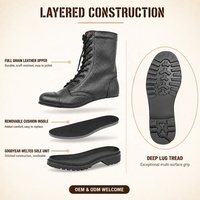 Bottes tactiques imperméables KMS, vente en gros OEM, cuir véritable noir, chaussures tactiques durables pour les activités de terrain