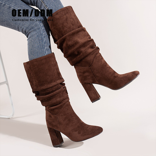 Custom Knee High Boots Women New Design Suede Boots Warm Winter Shoes Woman Fashion High Heel Boots