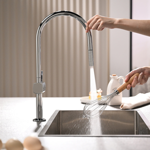 Robinet de cuisine monocommande moderne en acier inoxydable chromé, à montage sur plan, avec douchette extractible, pour eau froide et chaude, pour évier de légumes - Product Image 3