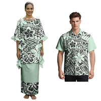 Ensemble de 2 pièces sur mesure, design personnalisé, tenues assorties pour couple polynésien, Puletasi pour femmes, chemises pour hommes à imprimé hibiscus hawaïen