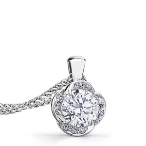 Collana di Diamanti per Donna in Oro Bianco, Taglio Brillante Rotondo, Colore G, Diamante Naturale con Halo, Stile Classico per Fidanzamento, Certificato GIA - Product Image 1