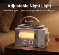 Réveil lumineux avec chargeur sans fil magnétique 15W, veilleuse à 3 niveaux, bruit blanc et alarme