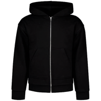 Sweat à capuche court zippé en coton pour homme, noir, épais, style vintage streetwear, design patchwork