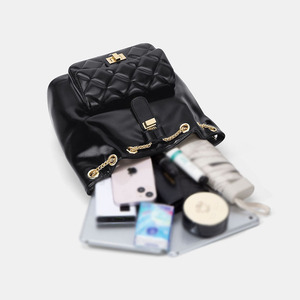 Chic Luxury Quilted Chain Pu Leather Backpack <b>Women</b>-Lightweight Travel School Bag for Style Drawstring Daypack - Product Image 6