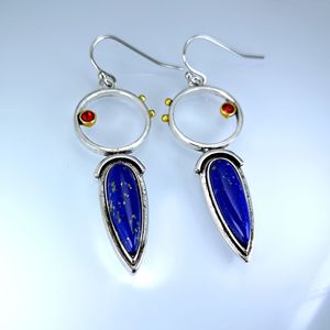 Orecchini Vintage Geometrici con Pietra Blu a Goccia, Gioielli Bohémien alla Moda per Donne - Product Image 4