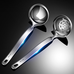 Juego de cucharones para olla caliente de acero inoxidable 304, 2 piezas, cucharón para sopa de alta resistencia y colador, utensilios de cocina moldeados en una sola pieza - Product Image 4