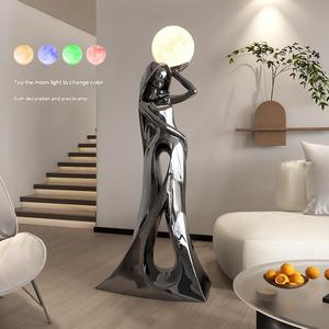 Creative Home Decor Girl Sculpture Resin Crafts Decoration LED Floor Lamp Home Accessories Living Room Furniture Ornament Gift