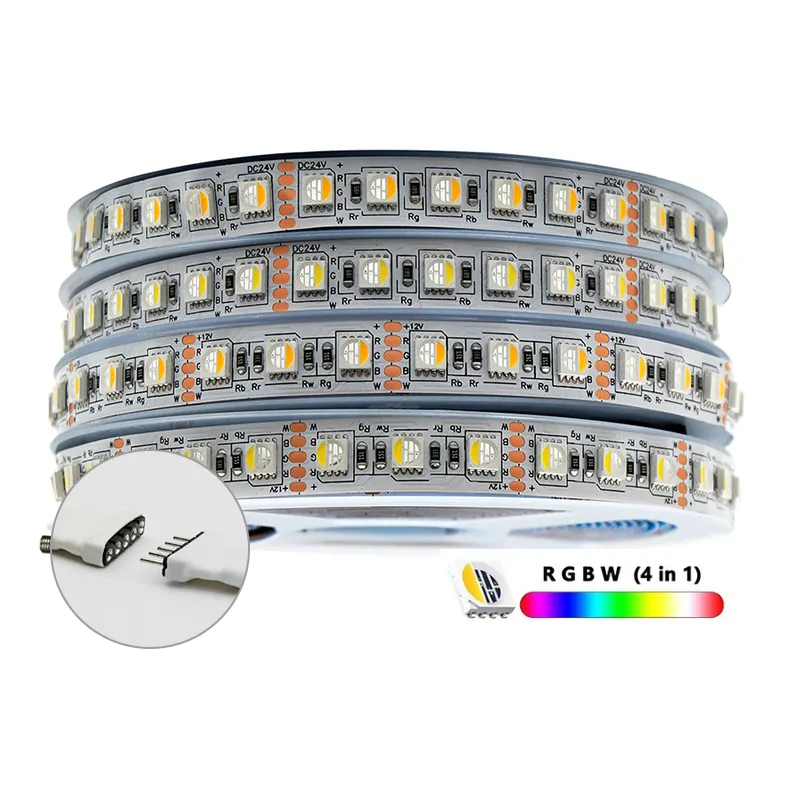 Strip peredup warna-warni LED PCB RGBWW bilah lampu tahan air SMD 5050 RGBW 4 dalam 1 DC 12V 24V 60 Leds/m IP67 IP65 IP20 putih fleksibel