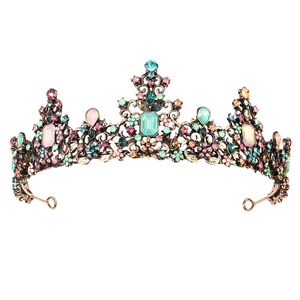 Vintage oro lujo siete colores diamante corona nupcial aleación corona garra ajuste accesorio para el cabello para boda reina fiesta de cumpleaños - Product Image 1