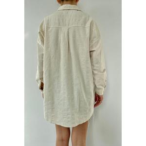 เสื้อเชิ้ตผ้าลินินผู้หญิงสีเบจลำลองใส่ได้ทุกวันระบายอากาศได้ดีแขนยาวทรงหลวม - Product Image 1