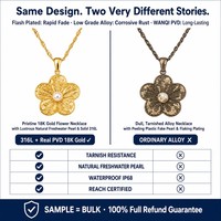 Vente en gros, prêt à expédier, bijoux en acier inoxydable plaqué or 18 carats, bijoux imperméables, collier avec pendentif fleur pour femmes