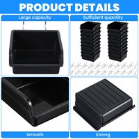 Bacs de rangement pour panneaux perforés avec crochets métalliques, bacs de rangement noirs pour panneaux perforés, conteneurs pour accessoires d'organisation de panneaux perforés