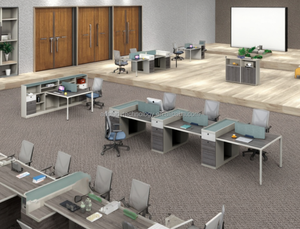 مكتب عمل حديث صديق للبيئة من MDF من مصنع أثاث المكاتب، نظام وحدات مكتبية حديثة بـ 6 مقاعد للموظفين - Product Image 2