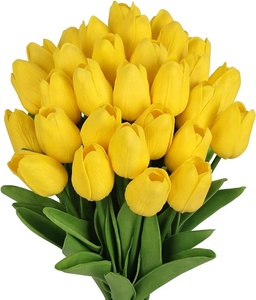 Flores artificiales tallos de tulipán de imitación sensación Real PU tulipanes <span class=keywords><strong>amarillo</strong></span> aspecto Real flores falsas decoración de fiesta a granel - Product Image 1