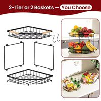 Panier à fruits métallique amovible à 2 niveaux pour coin de comptoir - Support détachable pour légumes avec crochet à bananes, étagère à snacks