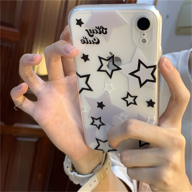 Korean Cute Y2k Star Transparent Phone Case for iPhone 14 13 12 11 Pro Max X XR 7 8 Plus SE 3 Lovely Shockproof Soft Cover Funda