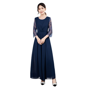 Robe de soirée pour femme en mousseline de soie à manches longues, bleu marine, rose, gris, noir, tailles XS, S, M, L, XL, 2XL, 3XL, élégante, coupe ajustée, tenue de cérémonie - Product Image 3