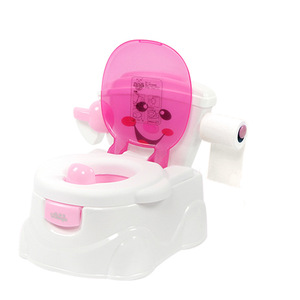 Asiento de entrenamiento para ir al baño Viky para niños con tapa y soporte para papel higiénico, color rojo rosa y azul cielo, material PP, para niños y niñas - Product Image 1