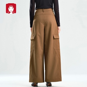 Buyi Liren Ge 2025 Winter Modische Atmungsaktive Flache Hochgeschnittene Weite 100% Polyester Damen Cargo-Hose Casual Sand - Product Image 5