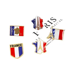 Nova Bandeira Francesa Broche Ornamento Personalidade Edifício Paris Torre Eiffel Broche Gota Oil Collar Pin Moda Decorativa Lapela Pin