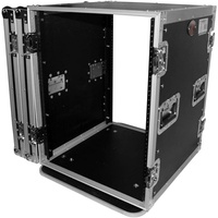 Flight case DJ sur mesure pour rack d'ampli avec 14U de place, avec roues de 4 pouces, pour QSC