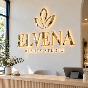 Insegna Retroilluminata Personalizzata per Salone di Bellezza, Insegna 3D in Alluminio Dorato a Specchio per Parrucchieri, Centri Estetici, Decorazione Murale per Reception - Product Image 4