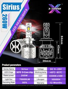 X-7SEVEN Derniers phares LED automobiles 12V 260W 70000LM 6500K IP67 étanches H1 H4 H11 H13 9005 HB3 9006 HB4 pour voiture - Product Image 2