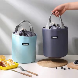 Bolsa de almuerzo cilíndrica aislada, bolsa térmica redonda grande para el trabajo, viajes, multiusos, gris, azul claro, azul marino, beige, negro, rosa - Product Image 1