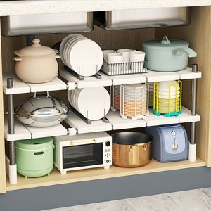 <b>Kitchen</b> Retractable Drain Trough Storage <b>Rack</b>, Cabinet with Layered Shelves, Multifunctional <b>Kitchen</b> Cabinet Storage - Product Image 1