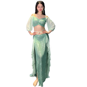 Ensemble de costumes professionnels avec haut à manches longues et jupe à paillettes brillantes pour la <span class=keywords><strong>danse</strong></span> <span class=keywords><strong>orientale</strong></span> - Product Image 1