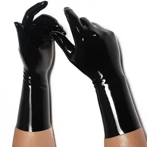 Schlussverkauf Mode Latex Damen glänzende Unisex sexy schwarze Hochzeitsparty-Gummihandschuhe mit Farben, XS, S, M, L, XL