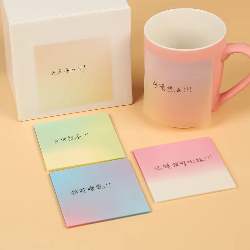 DESEN High Quality PET material clear Waterproof Self-Adhesive leaf Memo Pad Transparent plastic sticky notes gradient color