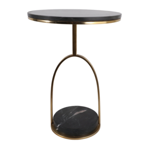 Tavolino da Cocktail Moderno in Marmo con Base Nera e Oro, Tavolino Rotondo Decorativo per Soggiorno e Camera da Letto, Piccolo Tavolino d'Appoggio - Product Image 1