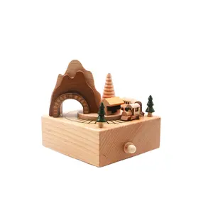 Factory custom rotating handicraft ballerina music box wooden base toy music souvenir Wooden Music Box Carousel Toys