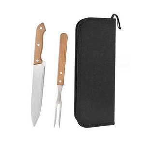 Juego de 2 Utensilios para Barbacoa de Acero Inoxidable con Mango de Madera para Exteriores, con Bolsa - Product Image 1