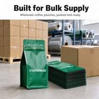 JM PACK Koffiezakken op maat, staande pouch met ontluchtingsventiel, hersluitbare ritssluiting, platte bodem, food grade, thee, OEM, groothandel, bulk